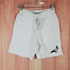Staple Mens Sweat Shorts Sz XS White Embroidered Pigeon Drawstring Elastic Waist